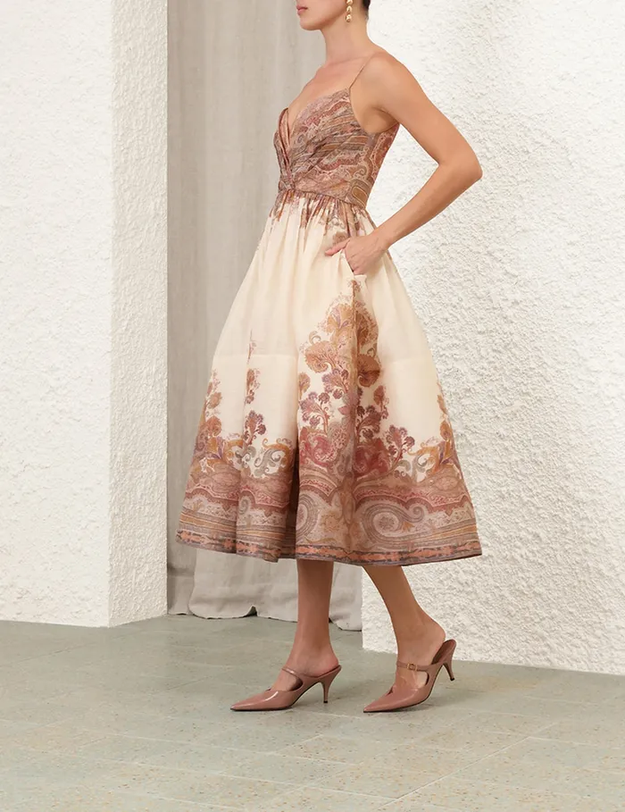 Women Zimmermann Dresses Illustration Draped Midi Dress Cream Paisley