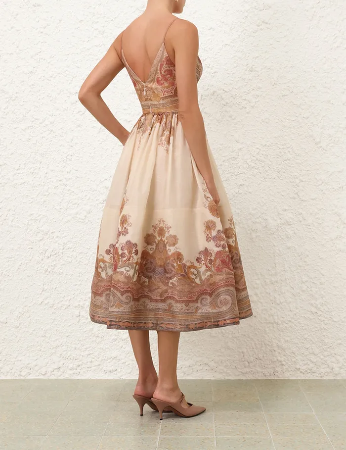 Women Zimmermann Dresses Illustration Draped Midi Dress Cream Paisley