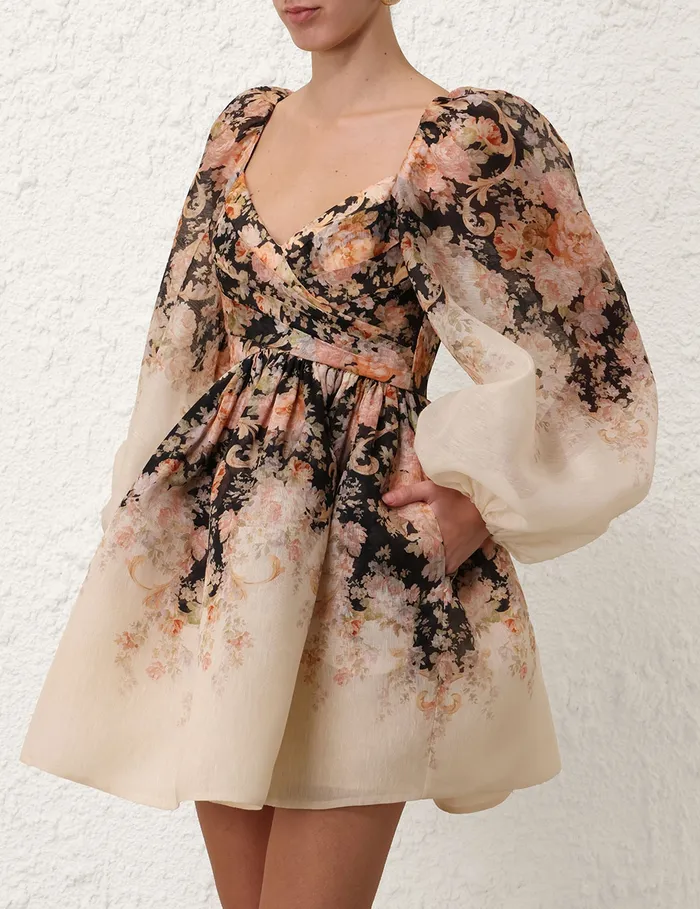 Women Zimmermann Dresses Illustration Draped Mini Dress Tea Rococo Floral