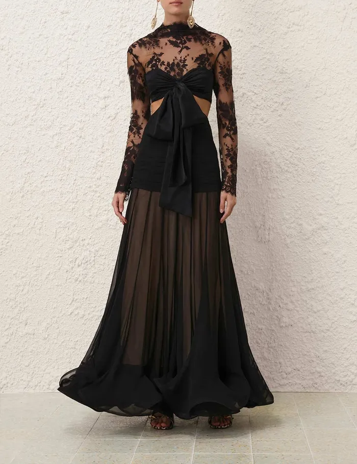 Women Zimmermann Dresses Illustration Flounce Gown Black