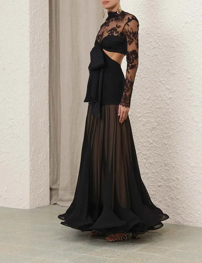 Women Zimmermann Dresses Illustration Flounce Gown Black