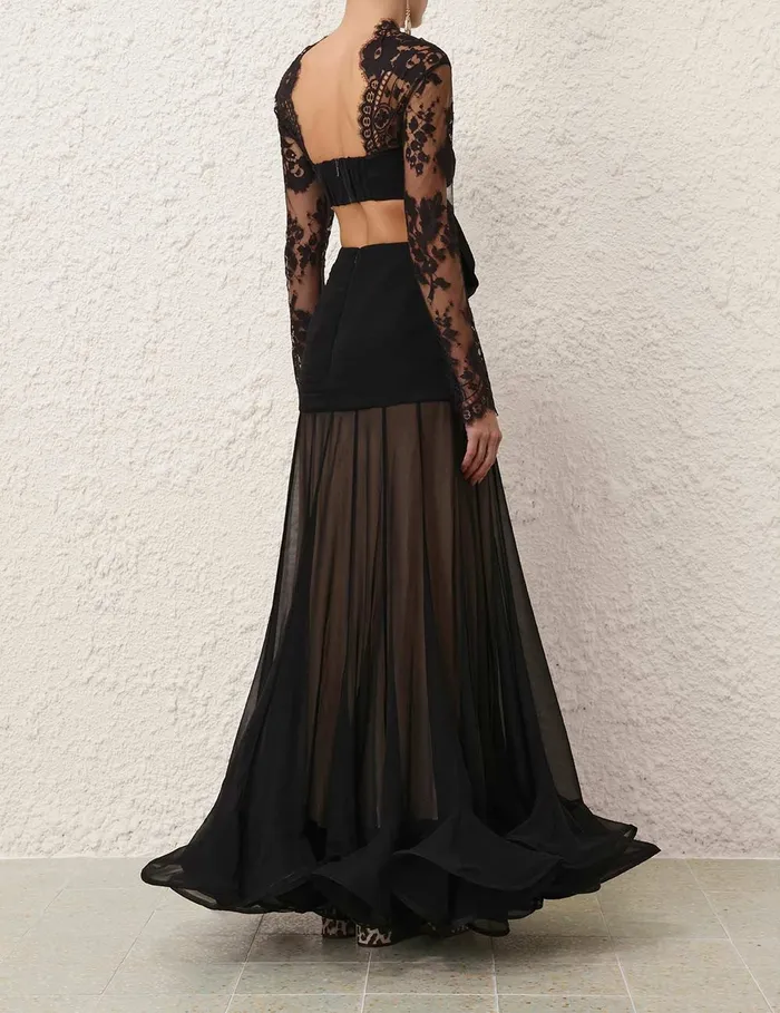 Women Zimmermann Dresses Illustration Flounce Gown Black