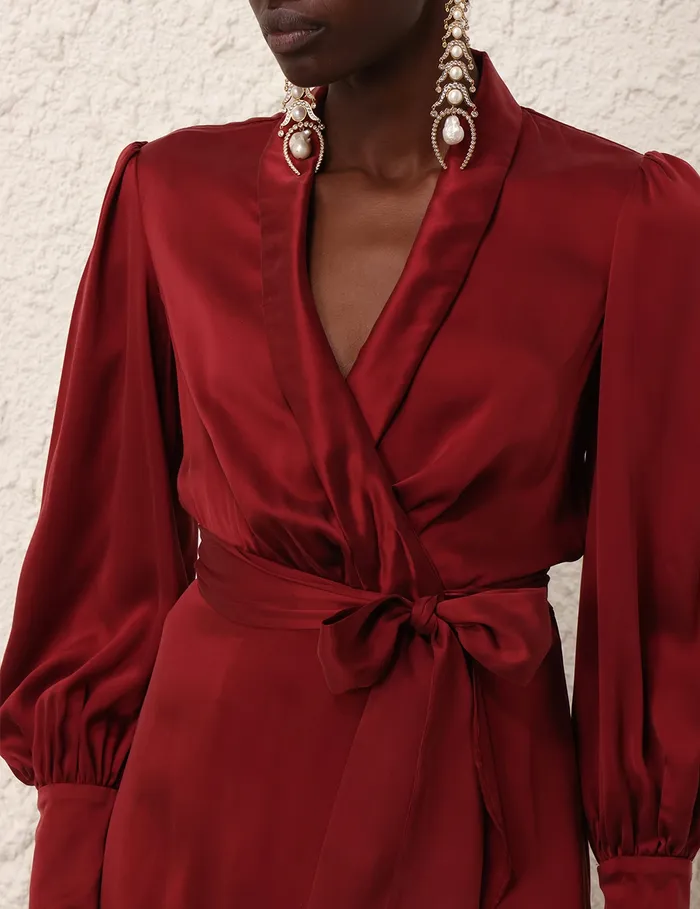 Women Zimmermann Dresses Silk Wrap Midi Dress Burgundy