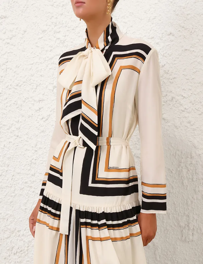 Women Zimmermann Dresses Tie Neck Midi Dress Stripe