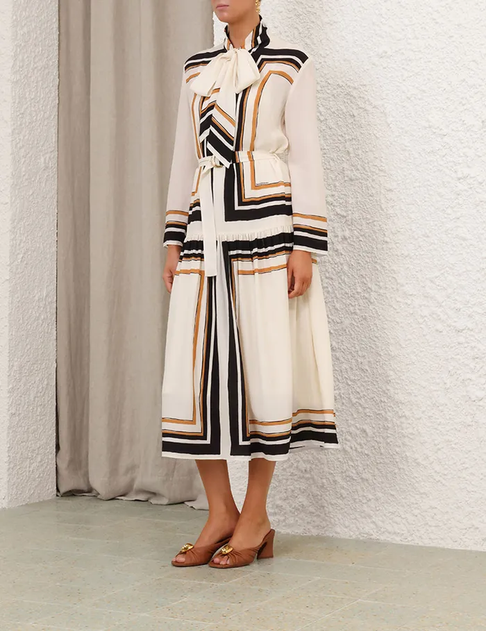Women Zimmermann Dresses Tie Neck Midi Dress Stripe