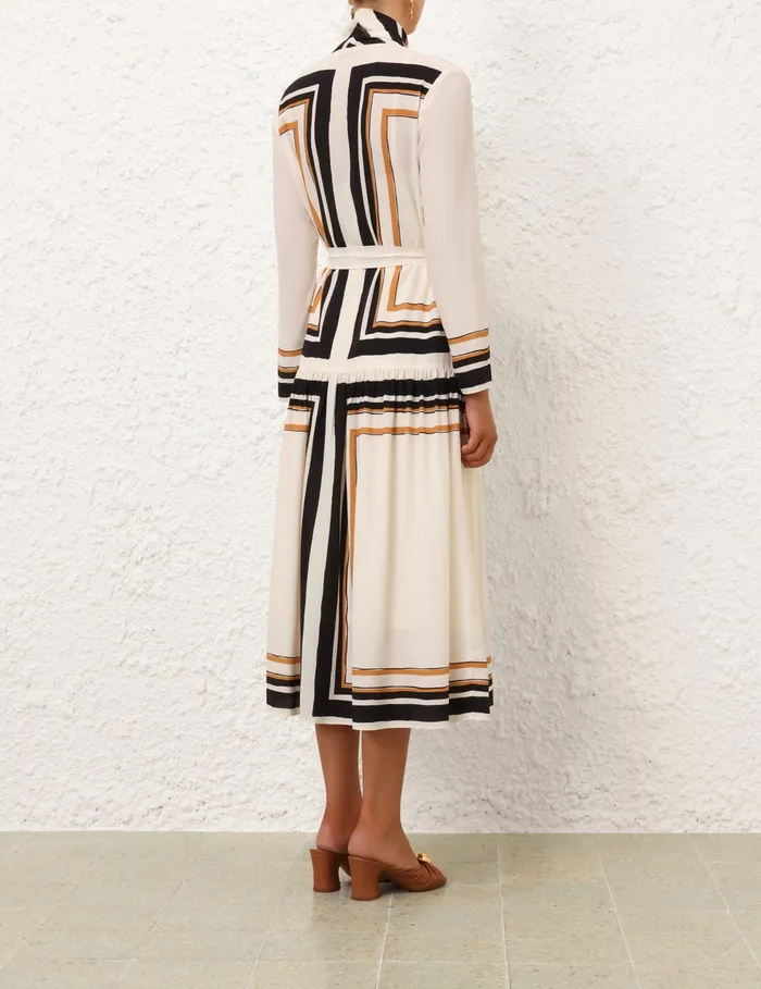 Women Zimmermann Dresses Tie Neck Midi Dress Stripe