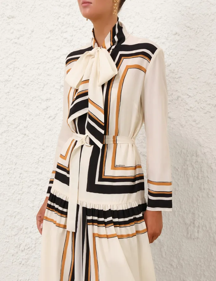 Women Zimmermann Dresses Tie Neck Midi Dress Stripe