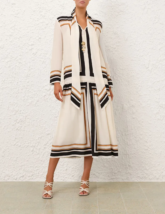 Women Zimmermann Dresses Tie Neck Midi Dress Stripe