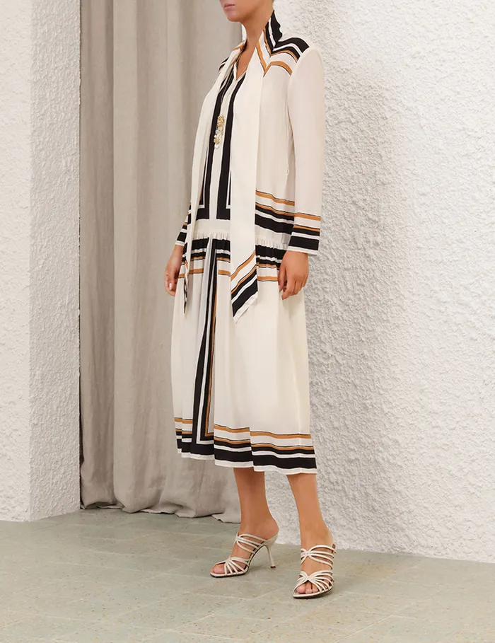 Women Zimmermann Dresses Tie Neck Midi Dress Stripe