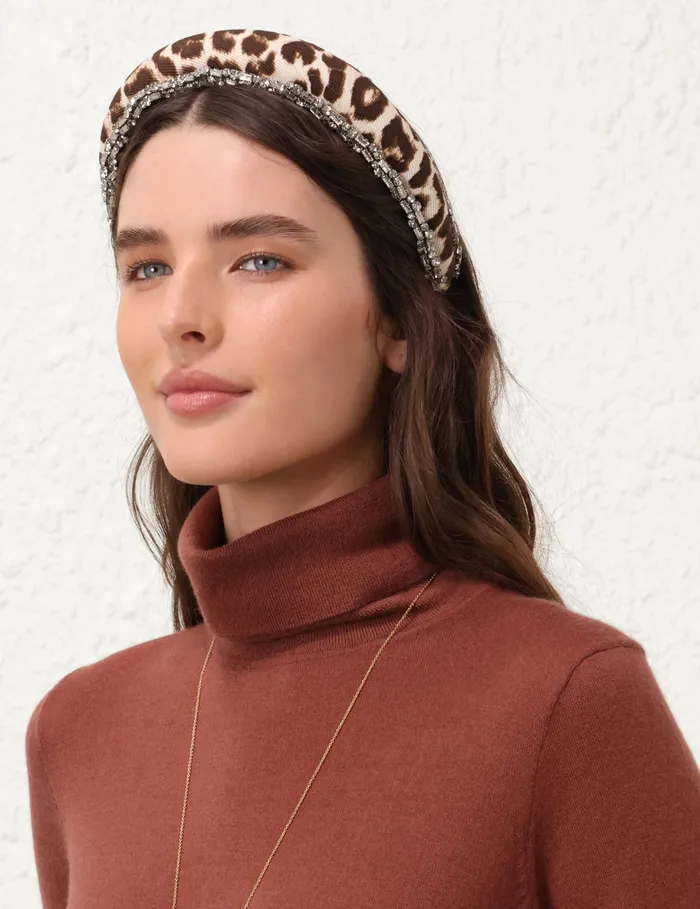 Women Zimmermann Hair Accessories Linen Rhinestone Headband Chocolate Leopard