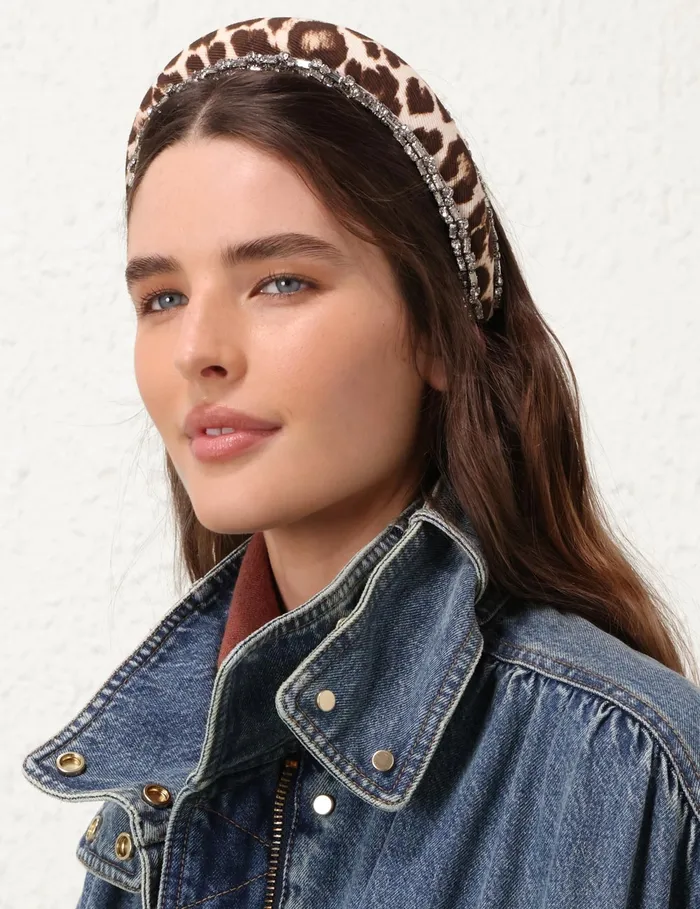 Women Zimmermann Hair Accessories Linen Rhinestone Headband Chocolate Leopard