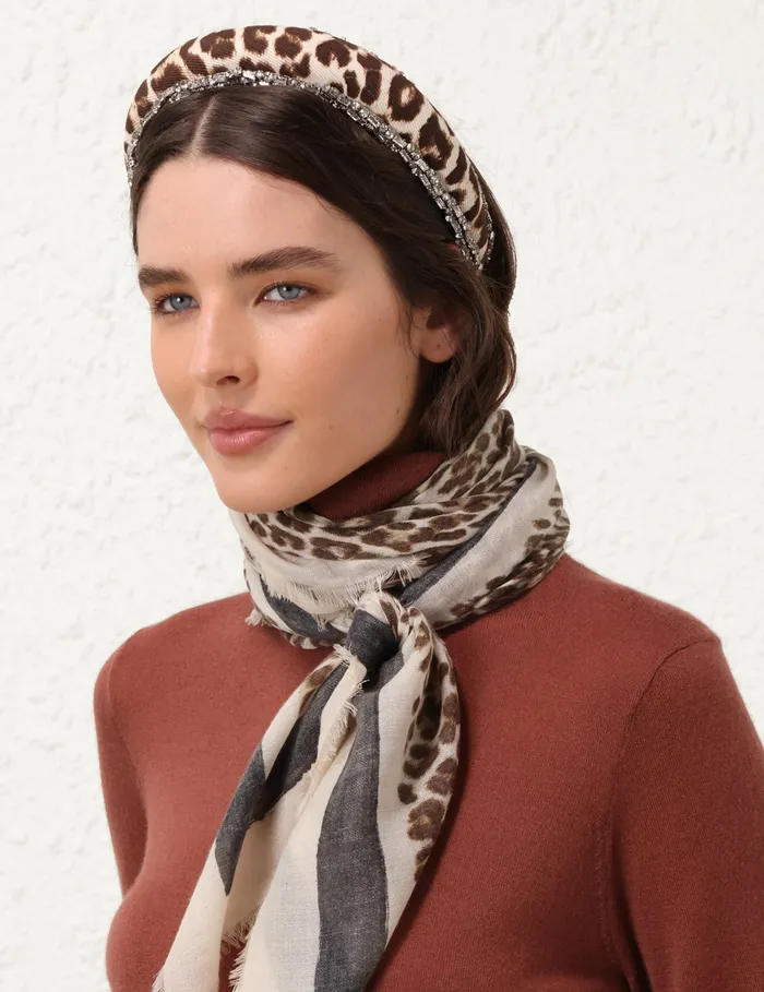 Women Zimmermann Hair Accessories Linen Rhinestone Headband Chocolate Leopard