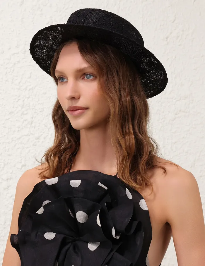 Women Zimmermann Hats Lace Boater Black