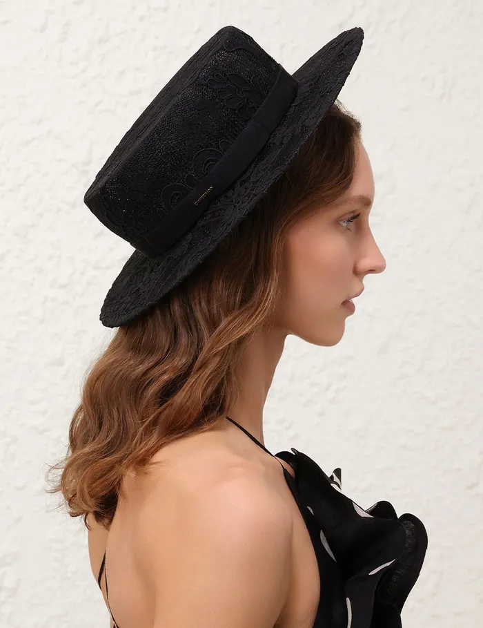 Women Zimmermann Hats Lace Boater Black