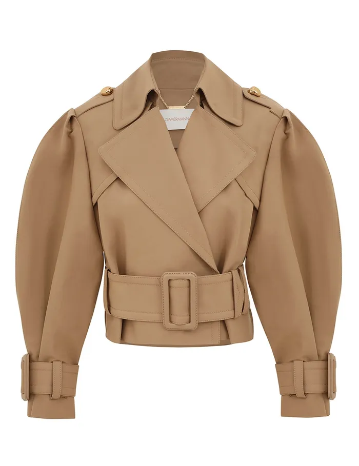 Women Zimmermann Jackets and Coats Crush Cropped Trench Coat Khaki