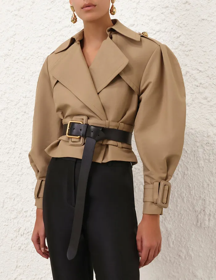 Women Zimmermann Jackets and Coats Crush Cropped Trench Coat Khaki