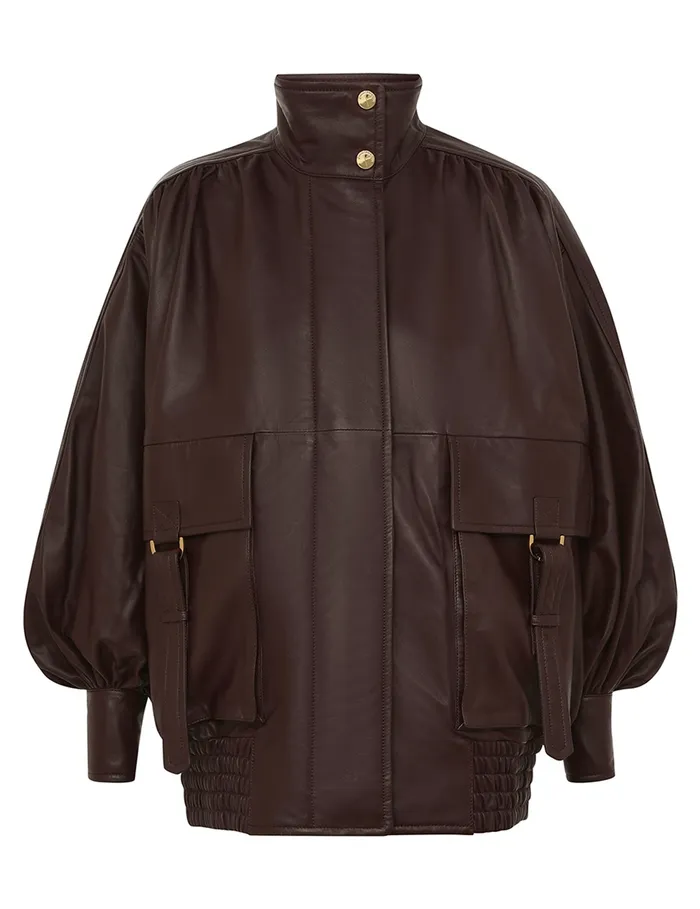 Women Zimmermann Jackets and Coats Illustration Leather Jacket Mahogany
