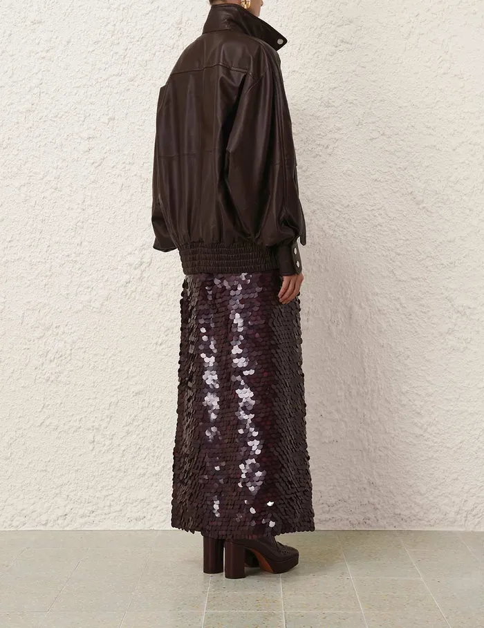 Women Zimmermann Jackets and Coats Illustration Leather Jacket Mahogany