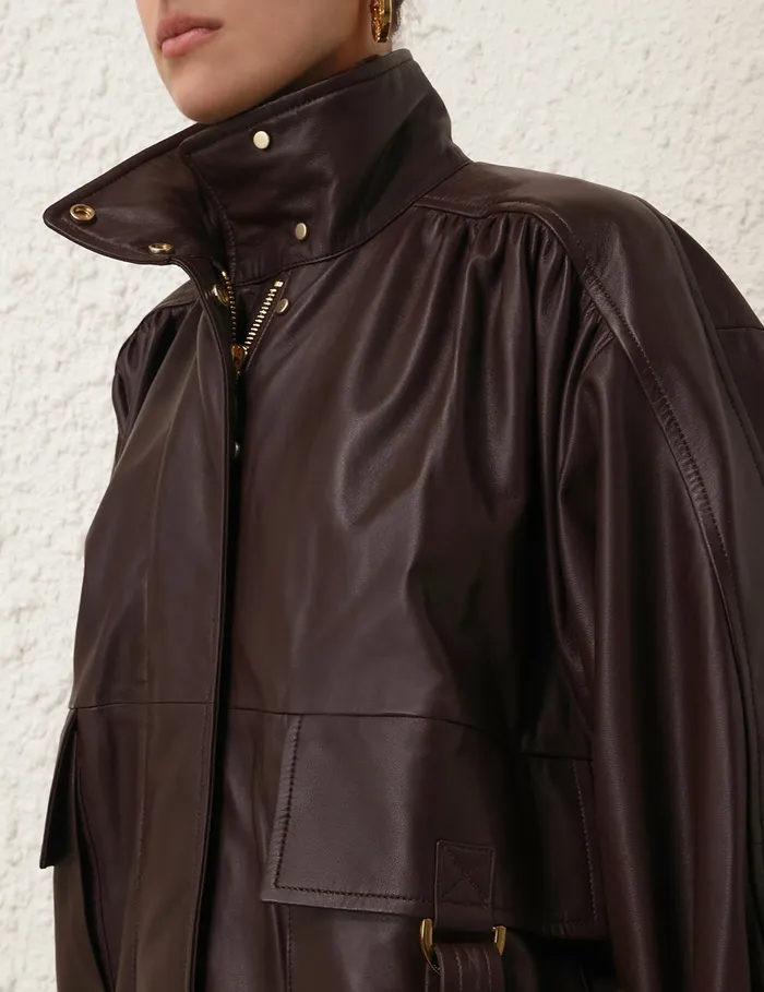 Women Zimmermann Jackets and Coats Illustration Leather Jacket Mahogany
