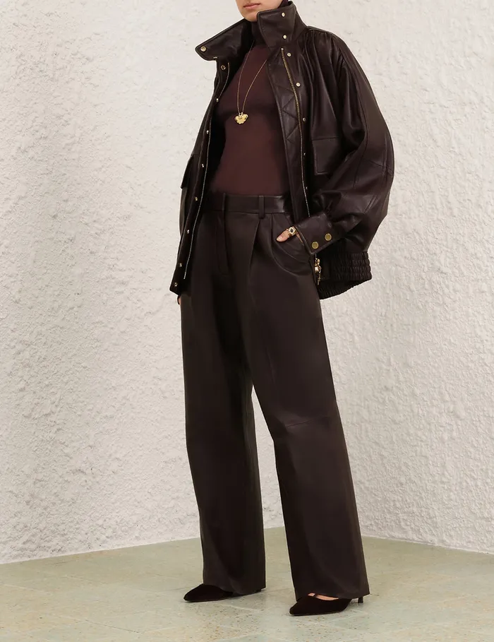 Women Zimmermann Jackets and Coats Illustration Leather Jacket Mahogany