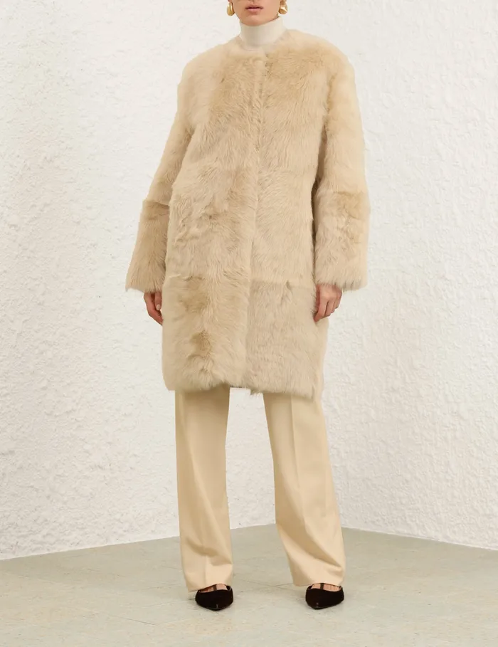 Women Zimmermann Jackets and Coats Illustration Shearling Coat Cream