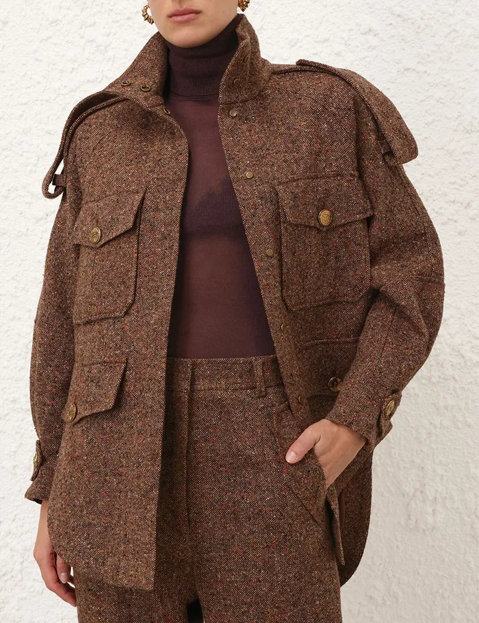 Women Zimmermann Jackets and Coats Illustration Tweed Jacket Brown Multi