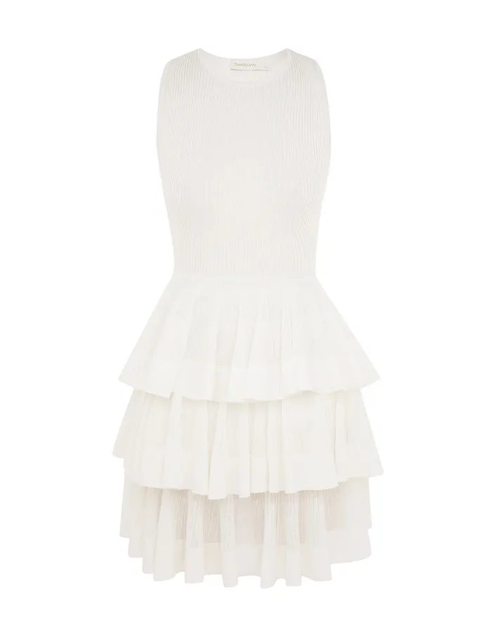 Women Zimmermann Knitwear Crush Ruffled Mini Dress Cream