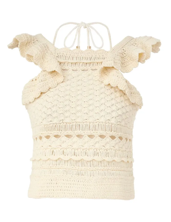 Women Zimmermann Knitwear Waverly Crochet Halter Tank Cream