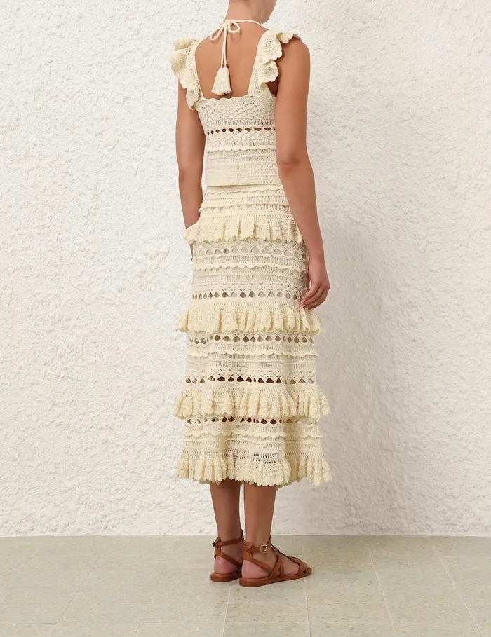Women Zimmermann Knitwear Waverly Crochet Halter Tank Cream