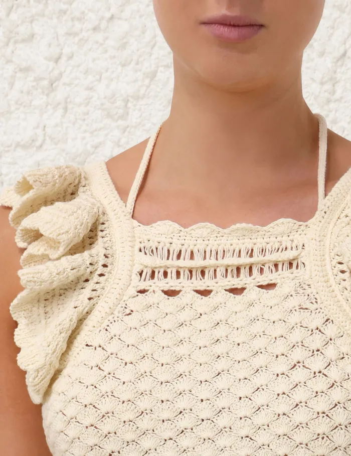 Women Zimmermann Knitwear Waverly Crochet Halter Tank Cream