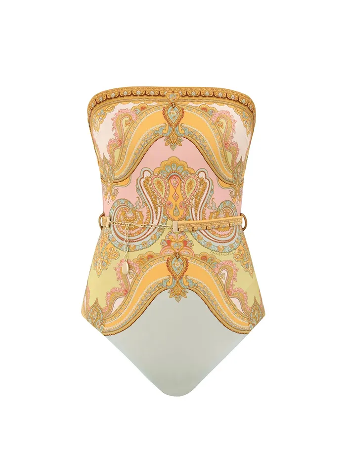 Women Zimmermann One Pieces Maxine Chain Trim Bandeau 1pc Gold Paisley
