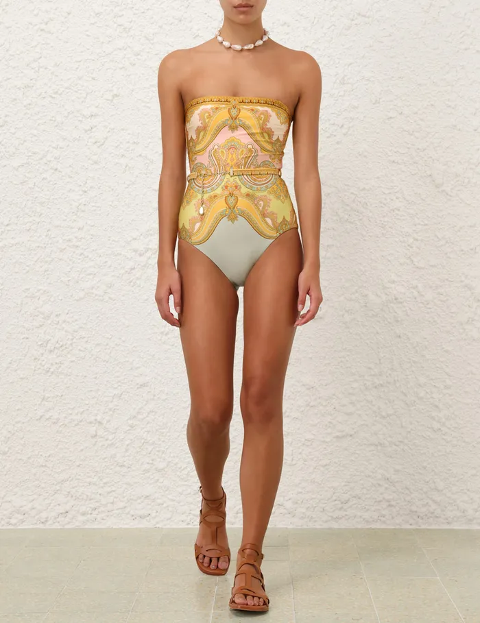 Women Zimmermann One Pieces Maxine Chain Trim Bandeau 1pc Gold Paisley