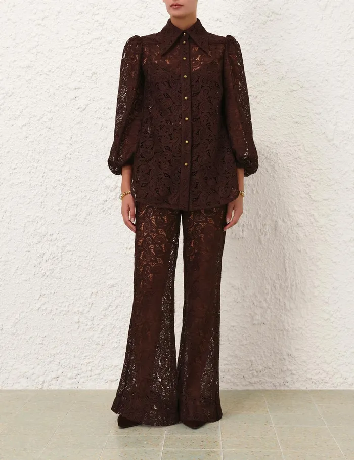 Women Zimmermann Shorts and Pants Illustration Lace Flare Pant Chocolate