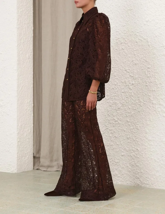 Women Zimmermann Shorts and Pants Illustration Lace Flare Pant Chocolate