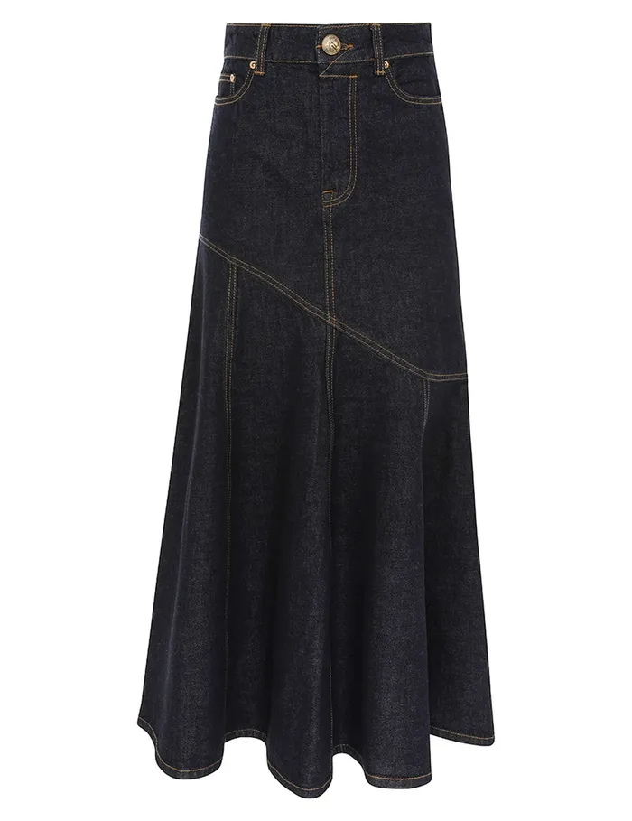 Women Zimmermann Skirts Illustration Denim Midi Skirt Night Sky