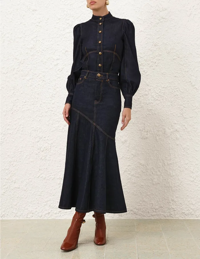 Women Zimmermann Skirts Illustration Denim Midi Skirt Night Sky