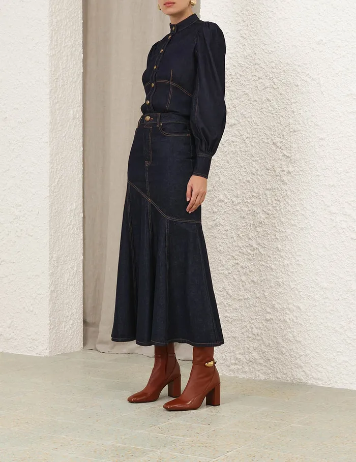 Women Zimmermann Skirts Illustration Denim Midi Skirt Night Sky