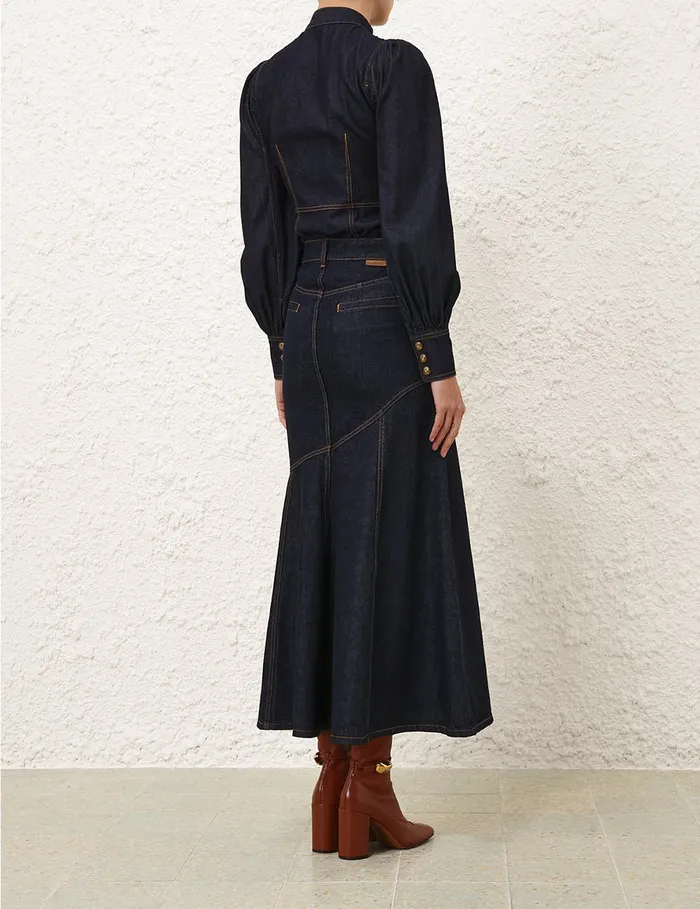Women Zimmermann Skirts Illustration Denim Midi Skirt Night Sky
