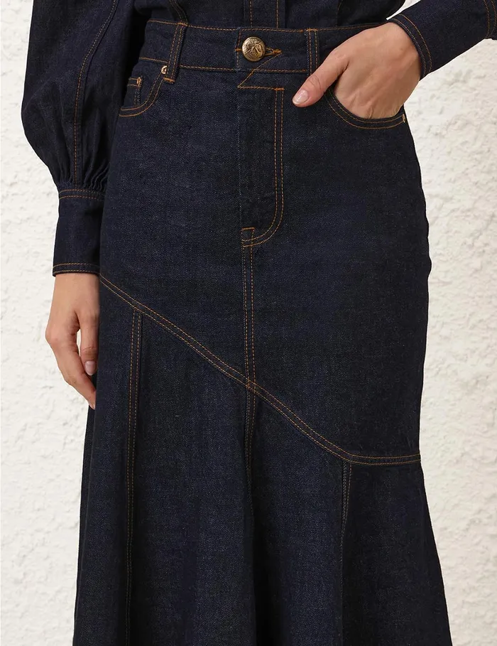 Women Zimmermann Skirts Illustration Denim Midi Skirt Night Sky