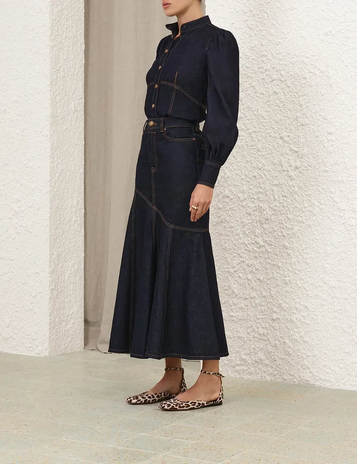 Women Zimmermann Skirts Illustration Denim Midi Skirt Night Sky