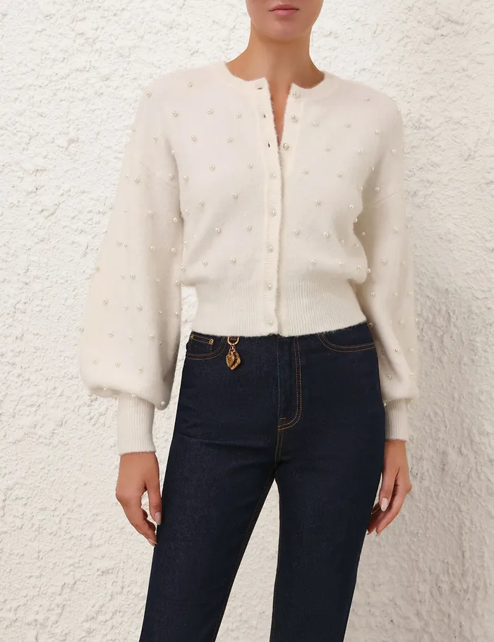 Women Zimmermann Tops Crush Beaded Cardigan Ivorypearl