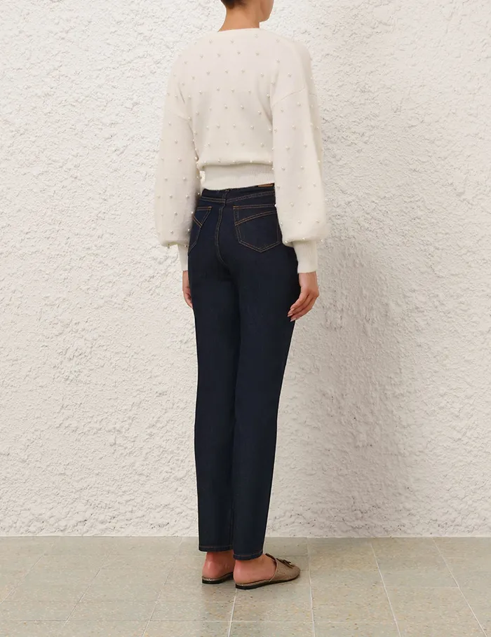 Women Zimmermann Tops Crush Beaded Cardigan Ivorypearl