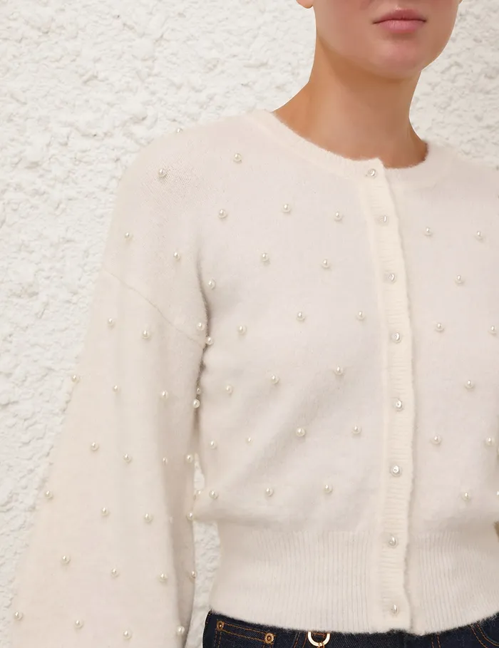 Women Zimmermann Tops Crush Beaded Cardigan Ivorypearl