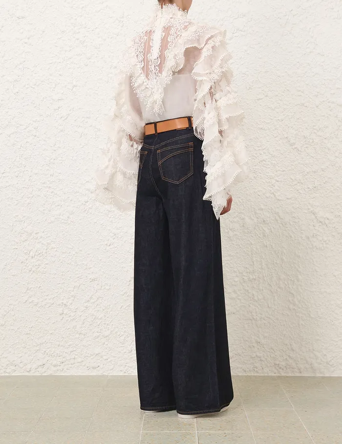 Women Zimmermann Tops Crush Heart Trim Blouse Ivory