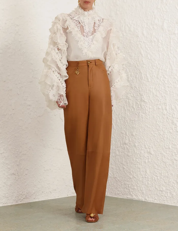 Women Zimmermann Tops Crush Heart Trim Blouse Ivory