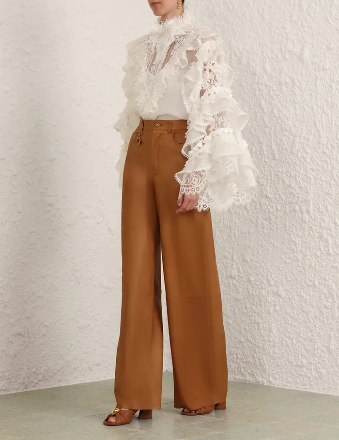Women Zimmermann Tops Crush Heart Trim Blouse Ivory