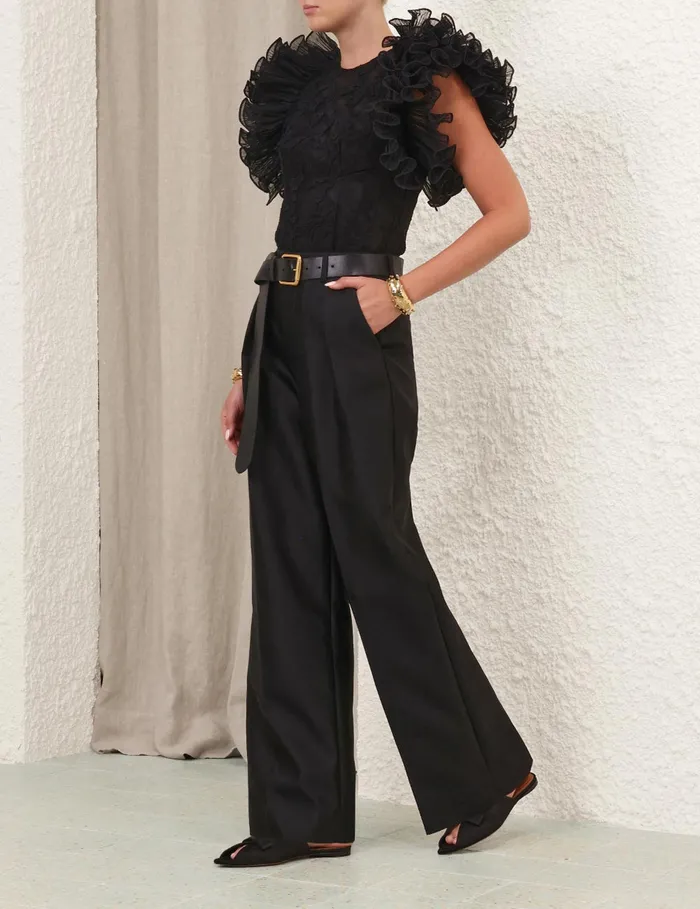 Women Zimmermann Tops Crush Lace Frill Bodice Black