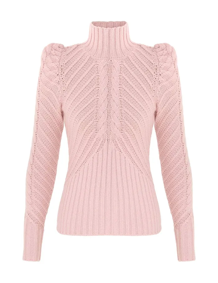 Women Zimmermann Tops Crush Turtleneck Cable Sweater Pink
