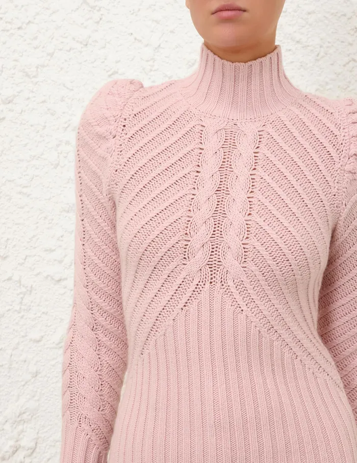 Women Zimmermann Tops Crush Turtleneck Cable Sweater Pink