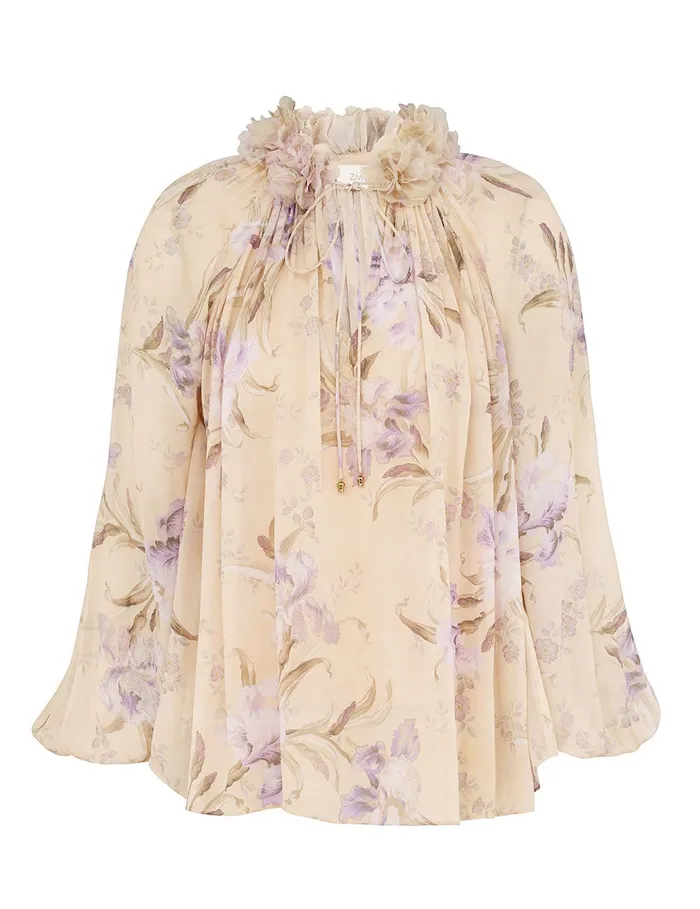 Women Zimmermann Tops Eden Billow Blouse Natural Iris